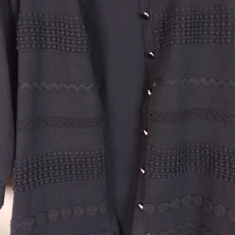 Charter Club Woman Black Crochet Textured Short Sleeve Button Up Cardigan Top - Picture 6 of 14